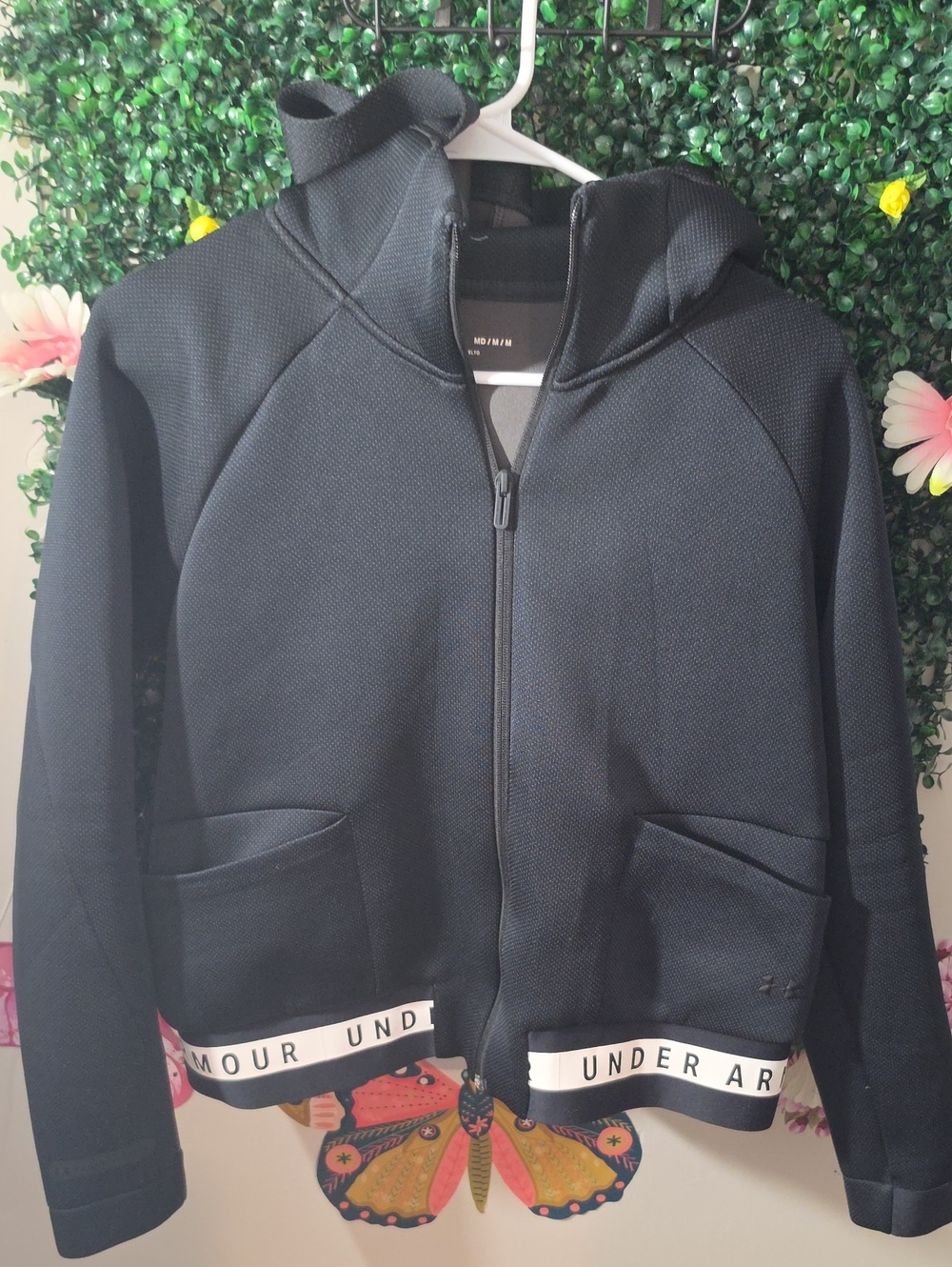 Under Armour Black Hooded Bomber Jacket with Branded Hem